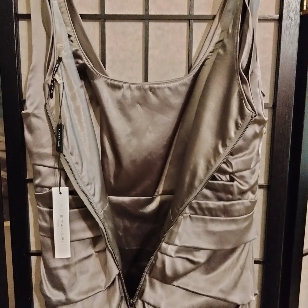 Sadie silver silk midi dress semi formal size 6 by Elie Tahari - Picture 8 of 10